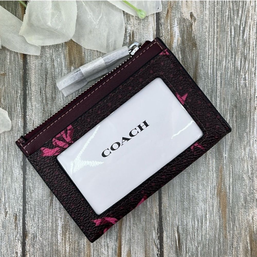 Coach Mini Skinny Id Case With Bow Print Wallet Bag Purse - Picture 6 of 6